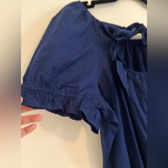 J.Crew Womens Navy Blue Off-Shoulder Top $59.50 Casual Tie Bow Back Cinched Chic - Picture 13 of 13